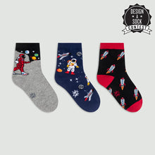 Load image into Gallery viewer, Astronaut & Rockets Kids 3-Pack Socks