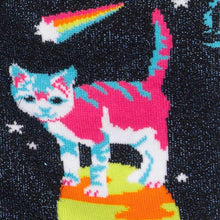 Load image into Gallery viewer, Space Cats Neon Shimmer Crew Socks