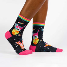 Load image into Gallery viewer, Space Cats Neon Shimmer Crew Socks