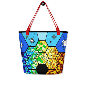 JWST Rising Stained Glass Design Tote Bag with Pocket