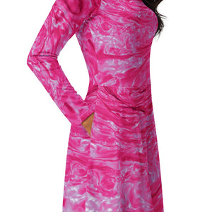 Pink Astrophysics Long-Sleeve Midi Dress with Pockets
