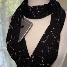 Load image into Gallery viewer, Constellation Glow-in-the-Dark Infinity Scarf with Pocket