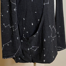 Load image into Gallery viewer, Close up of the open pocket on the front lower hem of the cardigan.