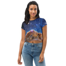 Load image into Gallery viewer, JWST Cosmic Cliffs Carina Nebula Cropped T-Shirt