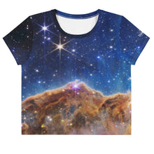Load image into Gallery viewer, JWST Cosmic Cliffs Carina Nebula Cropped T-Shirt