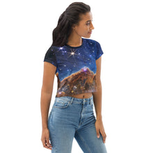 Load image into Gallery viewer, JWST Cosmic Cliffs Carina Nebula Cropped T-Shirt