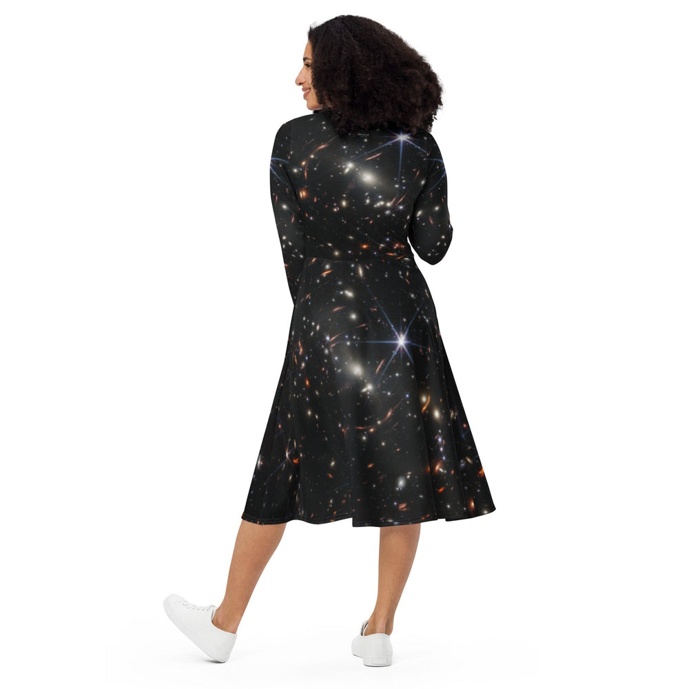 JWST SMACS 0723 Galaxy Cluster Deep Field Long-Sleeve Midi Dress with Pockets 2XL