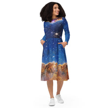 Load image into Gallery viewer, JWST MARVEL-ous Carina Nebula Long-Sleeve Midi Dress with Pockets