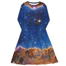 Load image into Gallery viewer, JWST MARVEL-ous Carina Nebula Long-Sleeve Midi Dress with Pockets