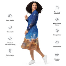 Load image into Gallery viewer, JWST Carina Nebula Long-Sleeve Midi Dress with Pockets