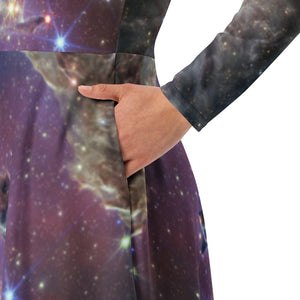 JWST Multicolor Pillars of Creation Long Sleeve Midi Dress with Pockets