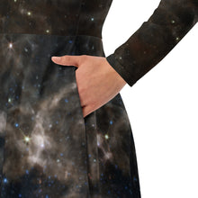 Load image into Gallery viewer, JWST Tarantula Nebula Long Sleeve Midi Dress with Pockets