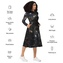 Load image into Gallery viewer, JWST SMACS 0723 Galaxy Cluster Deep Field Long-Sleeve Midi Dress with Pockets