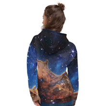 Load image into Gallery viewer, JWST Cosmic Cliffs Carina Nebula Unisex Hooded Sweatshirt