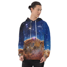 Load image into Gallery viewer, JWST Cosmic Cliffs Carina Nebula Unisex Hooded Sweatshirt