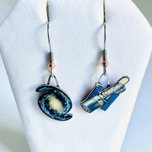 Load image into Gallery viewer, Hubble Space Telescope + Galaxy Upcycled Paper Earrings