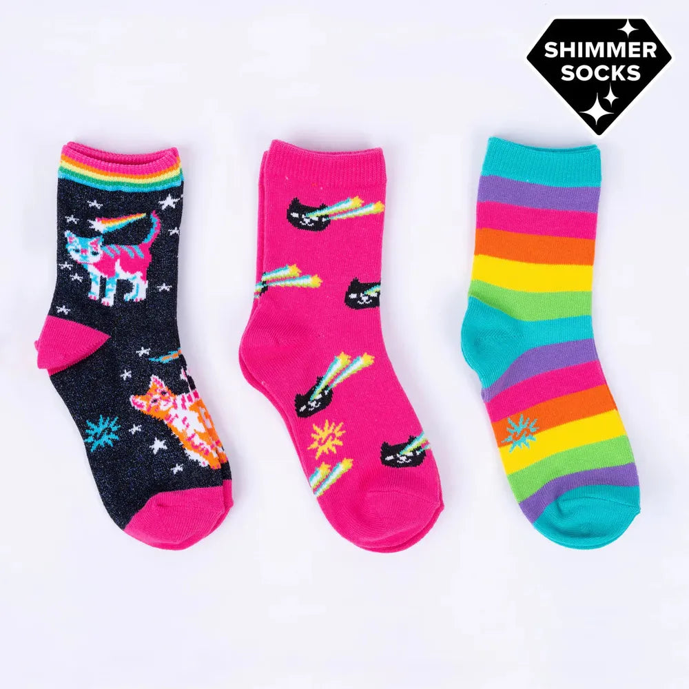 Space Cats Rainbow Shimmer Kids 3-Pack Socks