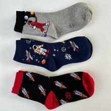 Load image into Gallery viewer, Astronaut &amp; Rockets Kids 3-Pack Socks