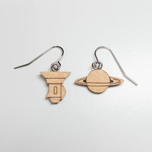 Saturn + Cassini Mismatched Wood Earrings