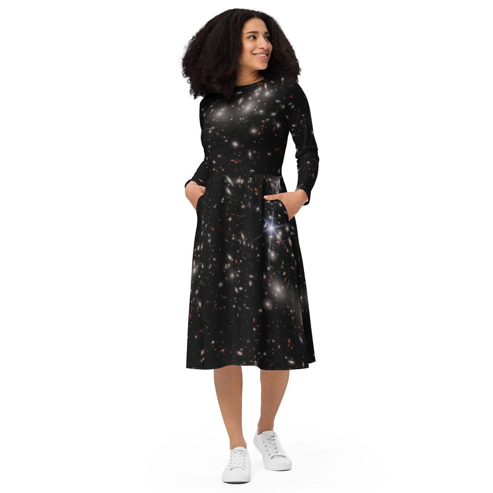 JWST Pandora's Cluster Long-Sleeve Midi Dress with Pockets
