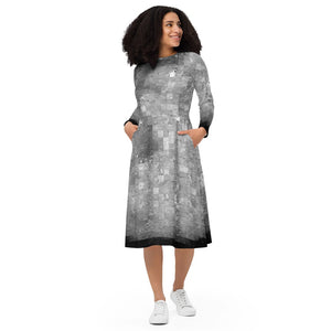 LRO Moon Mosaic Long-Sleeve Midi Dress with Pockets