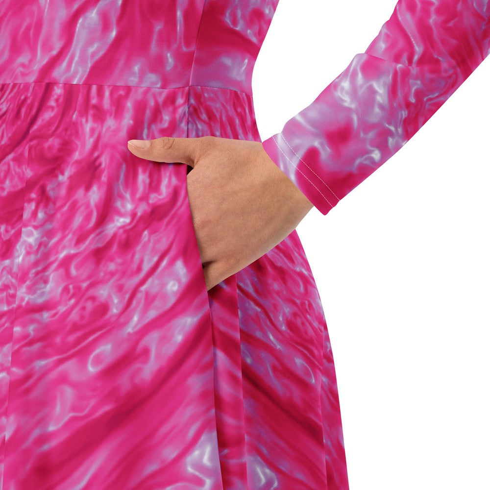 Pink Astrophysics Long-Sleeve Midi Dress with Pockets S Pink Astrophysics Long-Sleeve Midi Dress with Pockets S