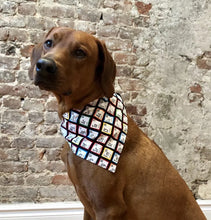 Load image into Gallery viewer, Brown dog wearing a periodic table patterned bandana sitting against a brick wall.