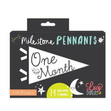 Load image into Gallery viewer, Box of Milestone Pennants with 'One Month' design on a white background