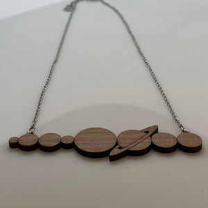 Solar System Planets Silhouette Wood Necklace