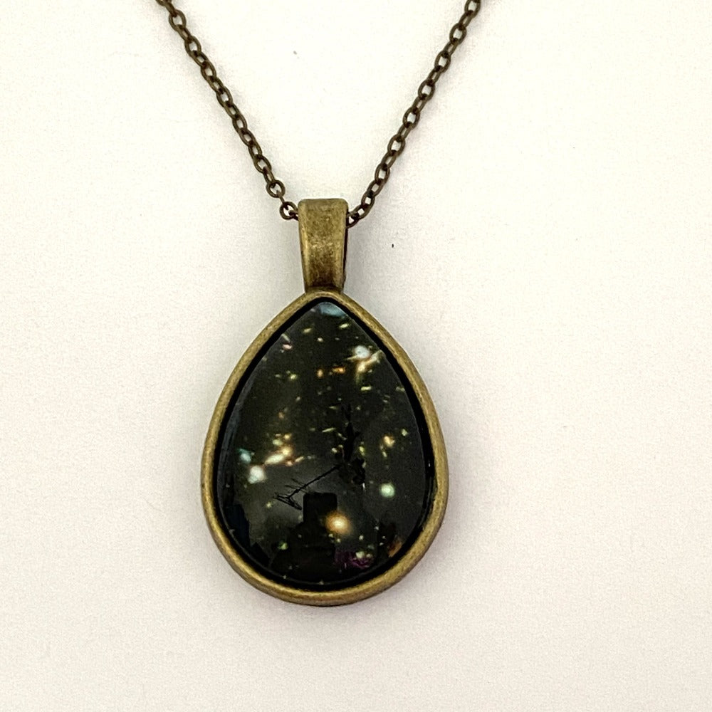 Hubble Deep Field Teardrop Pendant Necklace - Bronze