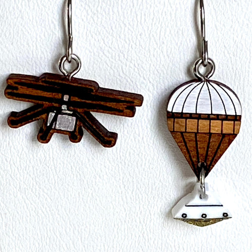 Original Mars Ingenuity Helicopter + Parachute with Capsule Earrings