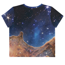 Load image into Gallery viewer, JWST Cosmic Cliffs Carina Nebula Cropped T-Shirt