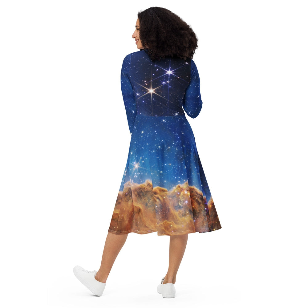 JWST MARVEL-ous Carina Nebula Long-Sleeve Midi Dress with Pockets L JWST MARVEL-ous Carina Nebula Long-Sleeve Midi Dress with Pockets L