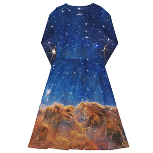 JWST Carina Nebula Long-Sleeve Midi Dress with Pockets