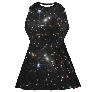 JWST SMACS 0723 Galaxy Cluster Deep Field Long-Sleeve Midi Dress with Pockets