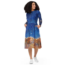 Load image into Gallery viewer, JWST Carina Nebula Long-Sleeve Midi Dress with Pockets