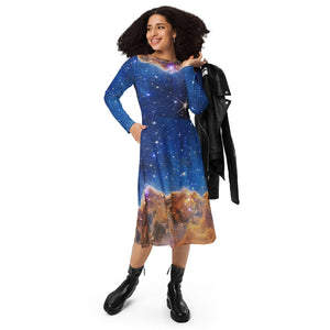 JWST MARVEL-ous Carina Nebula Long-Sleeve Midi Dress with Pockets