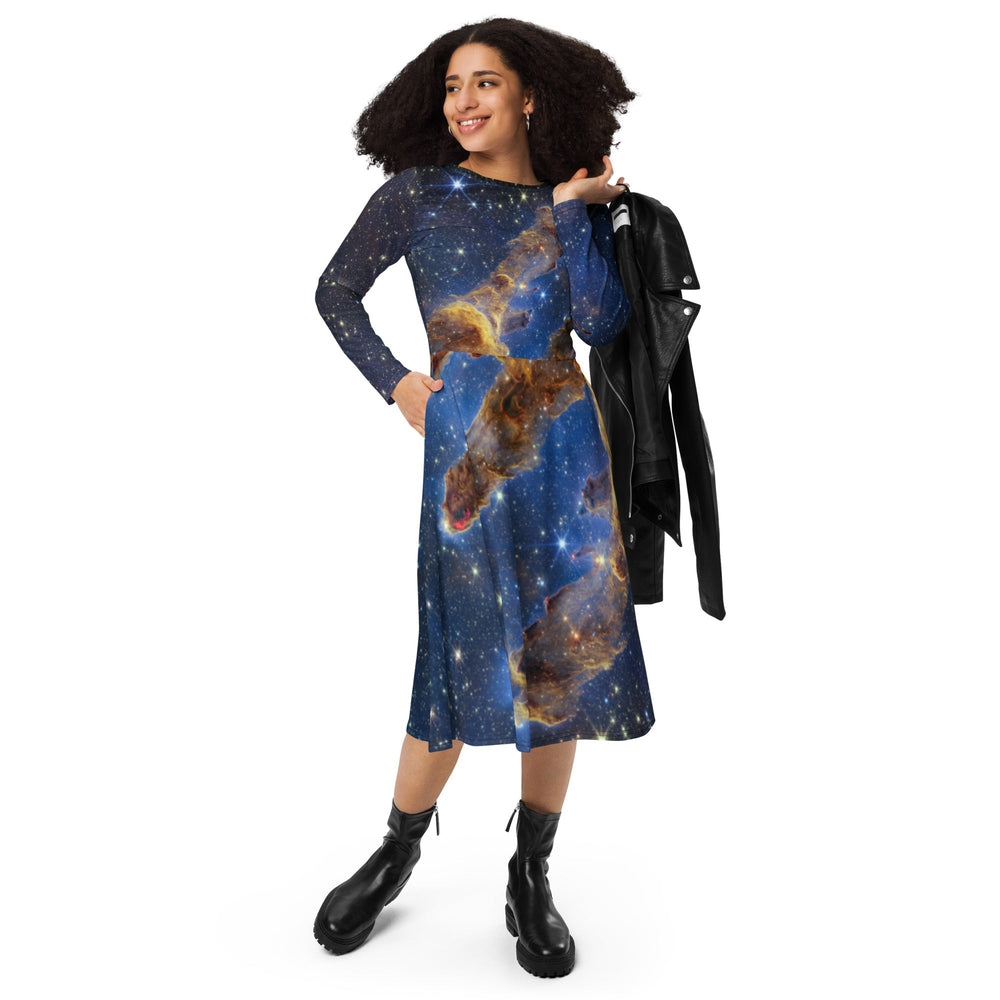 JWST Pillars of Creation Long-Sleeve Midi Dress with Pockets 4XL