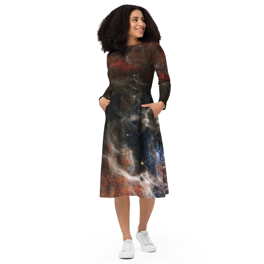 long sleeve midi dress with pockets JWST Tarantula Nebula Long Sleeve Midi Dress with Pockets 5XL