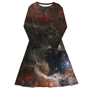 JWST Tarantula Nebula Long Sleeve Midi Dress with Pockets