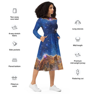 JWST MARVEL-ous Carina Nebula Long-Sleeve Midi Dress with Pockets