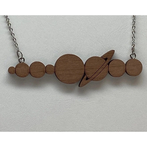 Solar System Planets Silhouette Wood Necklace