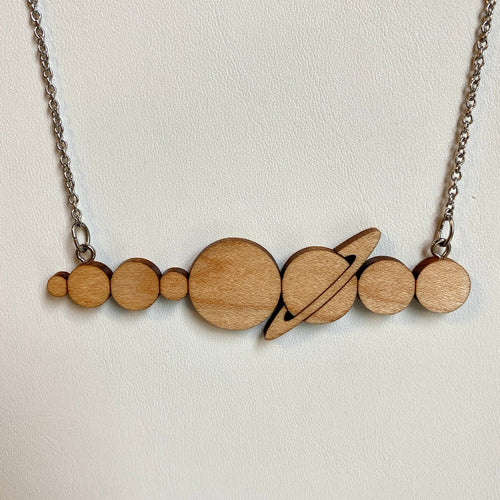 Solar System Planets Silhouette Wood Necklace